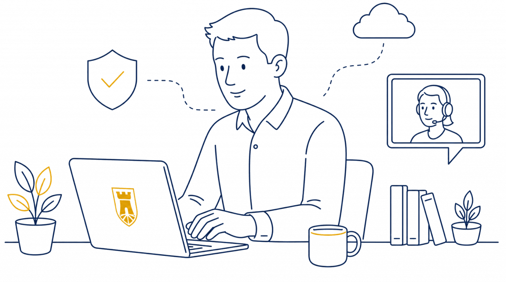 Remote computer support helping a customer solve a problem